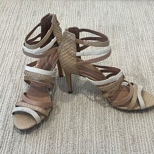 Joie Zee Sandals 8/38 Leather Strappy Crocodile Nude Stiletto Sandal